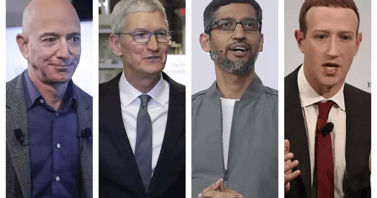 Jeff Bezos, Tim Cook, Sundar Pichai and Mark Zuckerberg