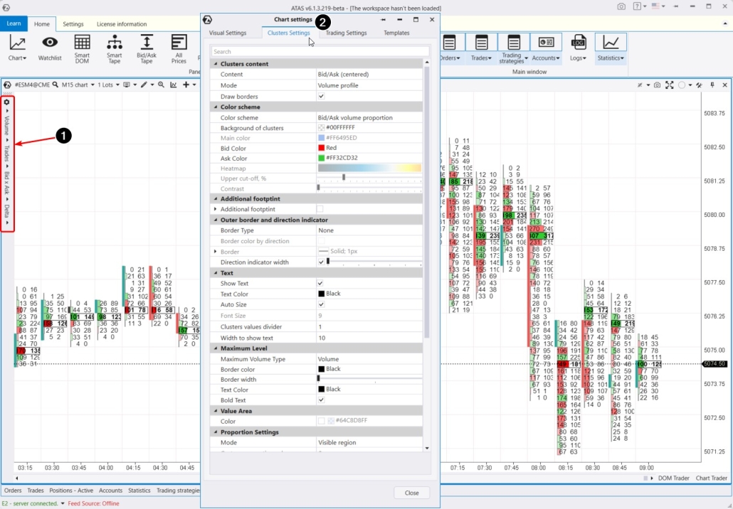 Cluster chart and its settings