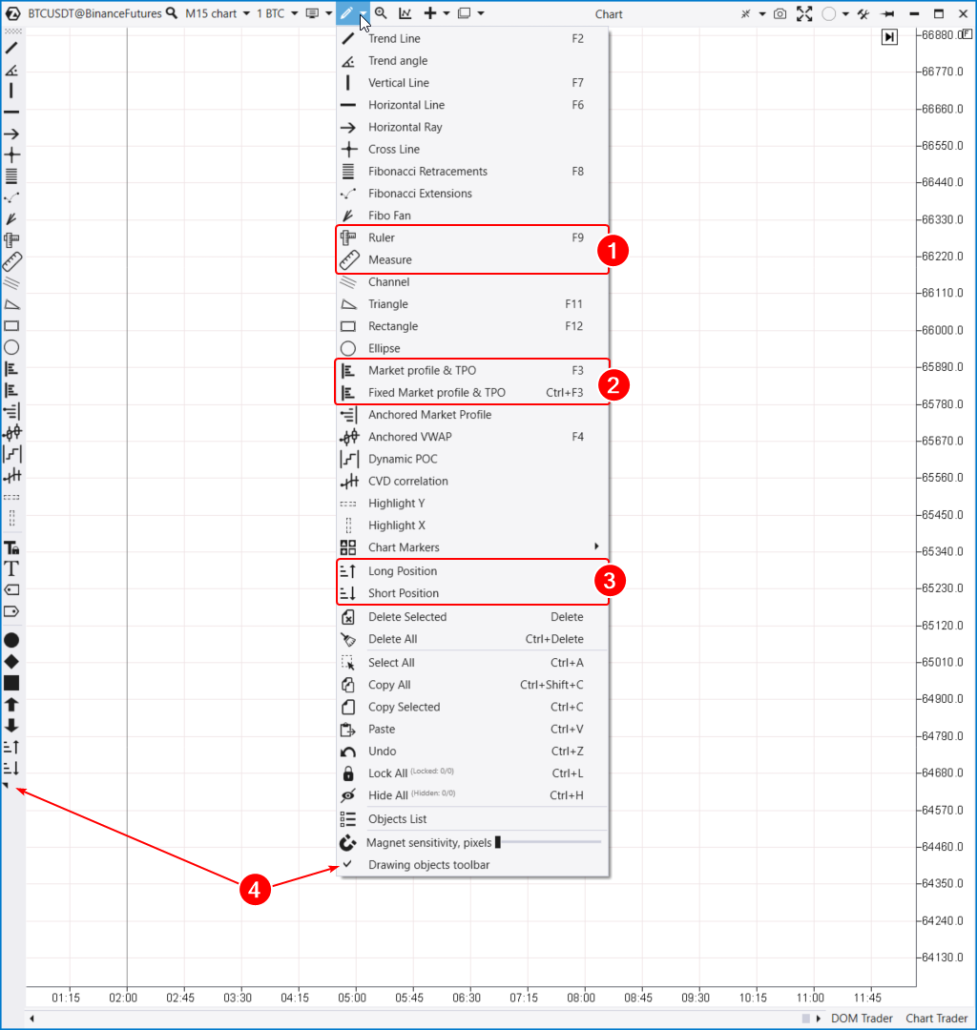 Drawing objects menu
