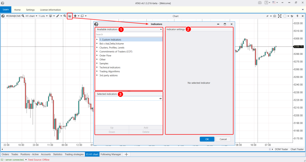 Окно менеджера индикаторов