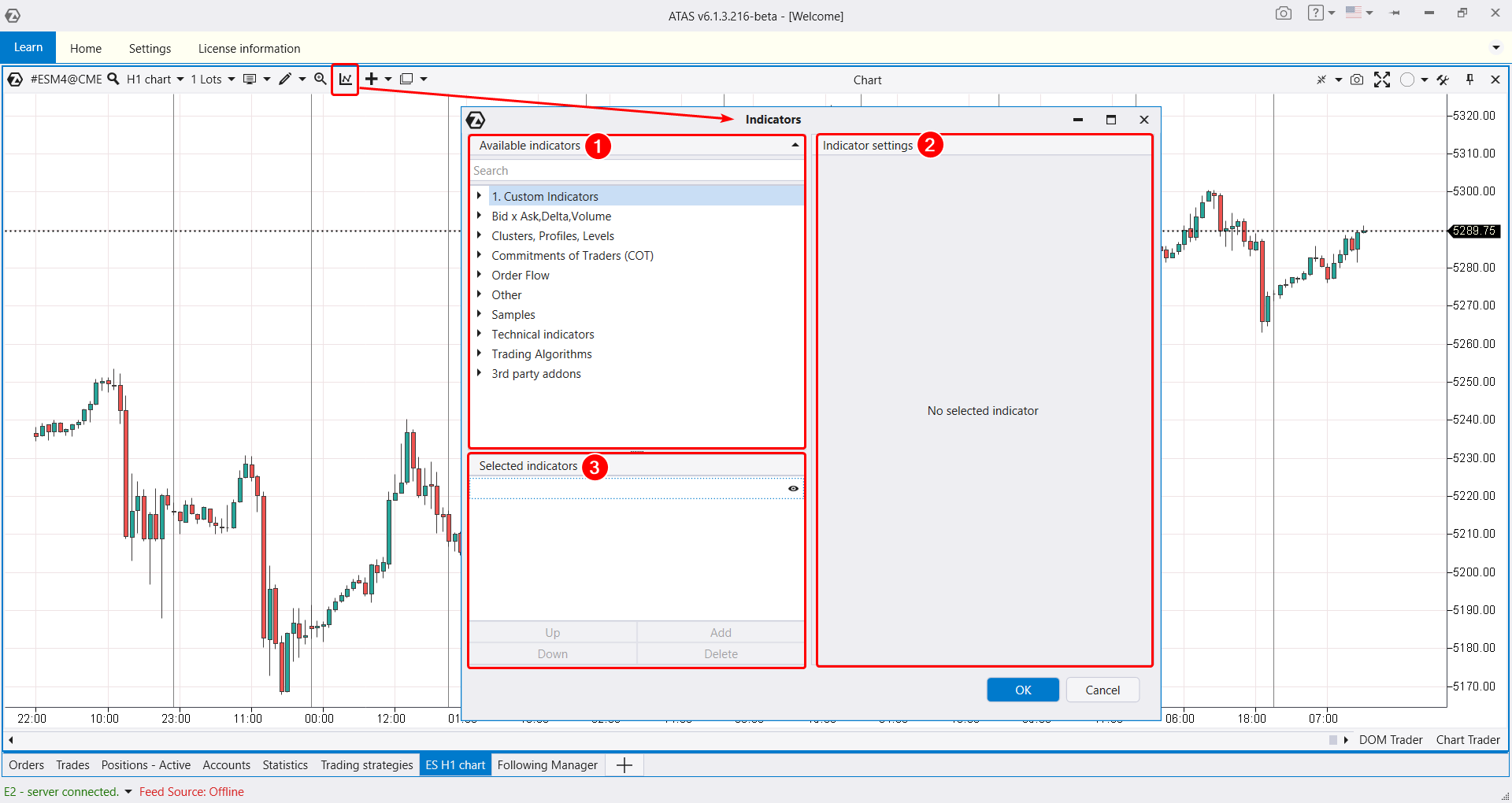 Окно менеджера индикаторов