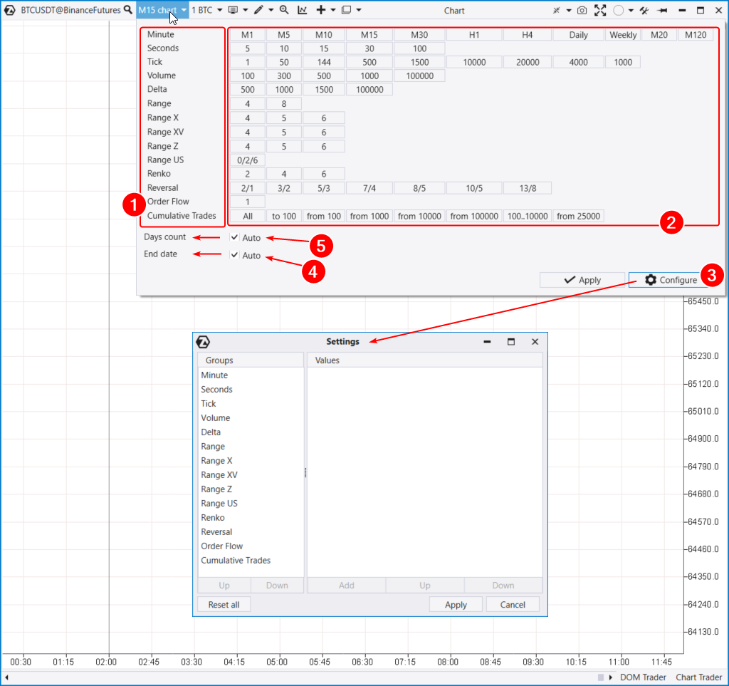 Menú de marcos temporales