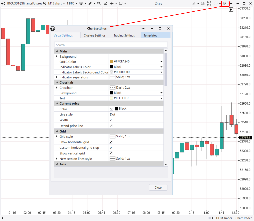 Ventana del gestor de ajustes