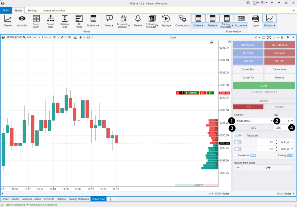Настройка параметров Chart Trader