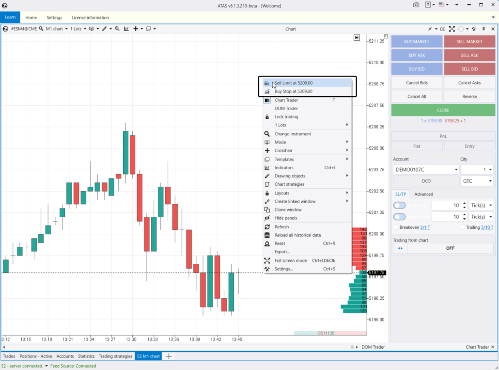 Торговля по контекстному меню