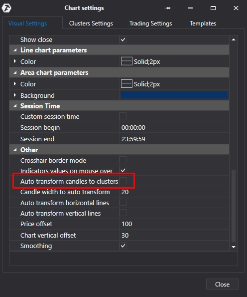 Настройка «Автоматического превращения свечей в кластера»