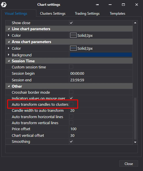Einstellung Automatische Umwandlung von Kerzen in Cluster
