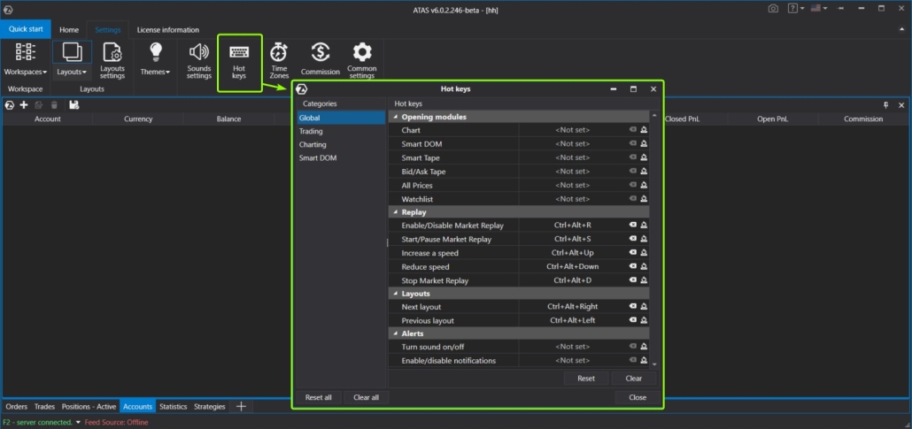 Teclas de acceso rápido ATAS