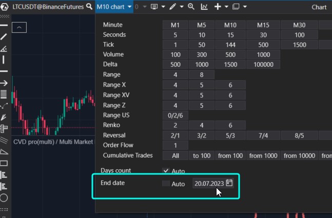 Timeframe setup menu