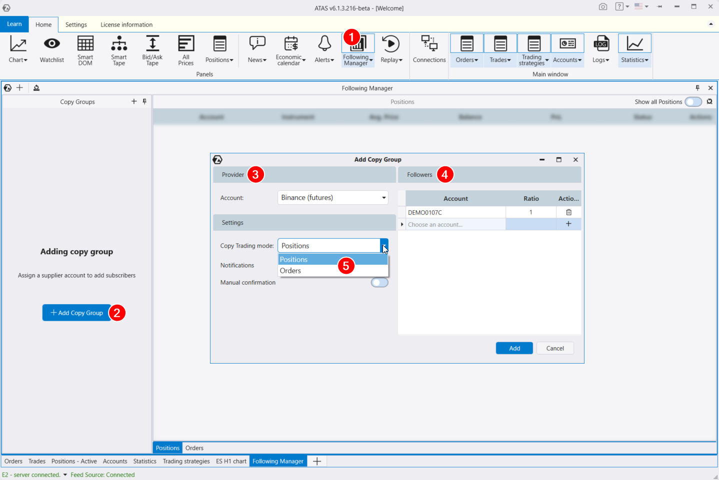 Configuration du Gestionnaire de suivi (Following Manager) d'ATAS