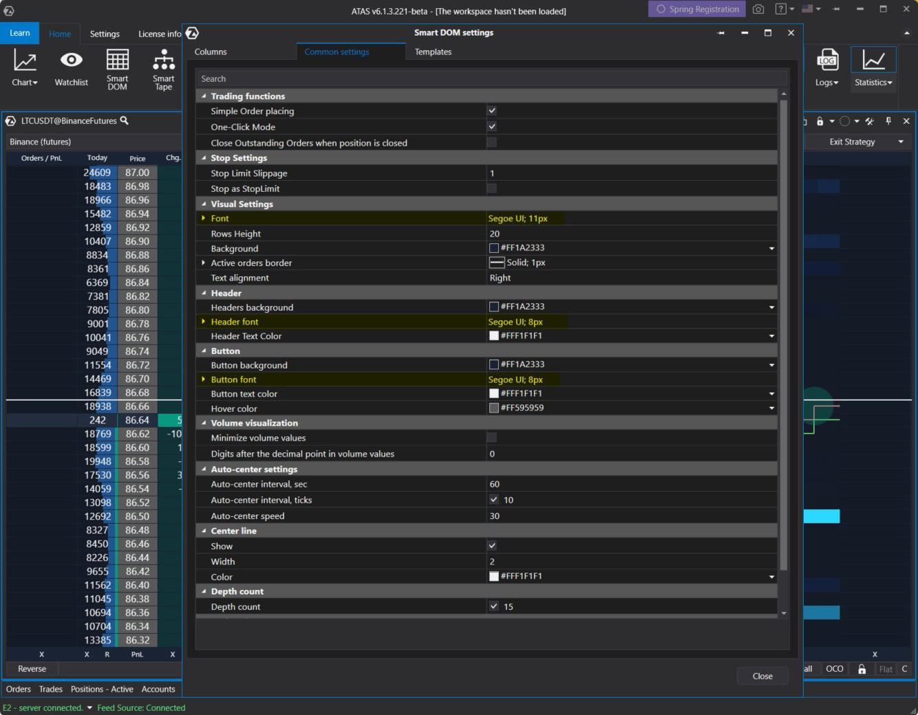 Font settings are available on the General Settings tab