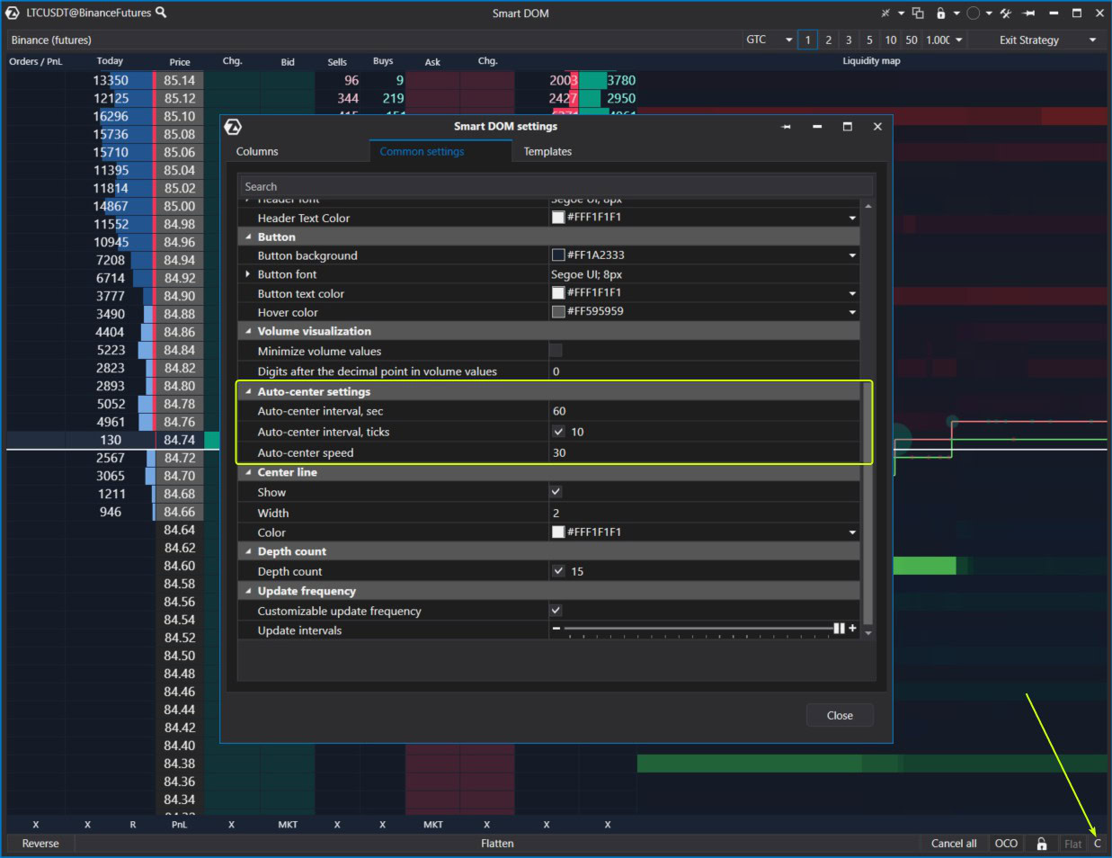 Setting up auto-centering