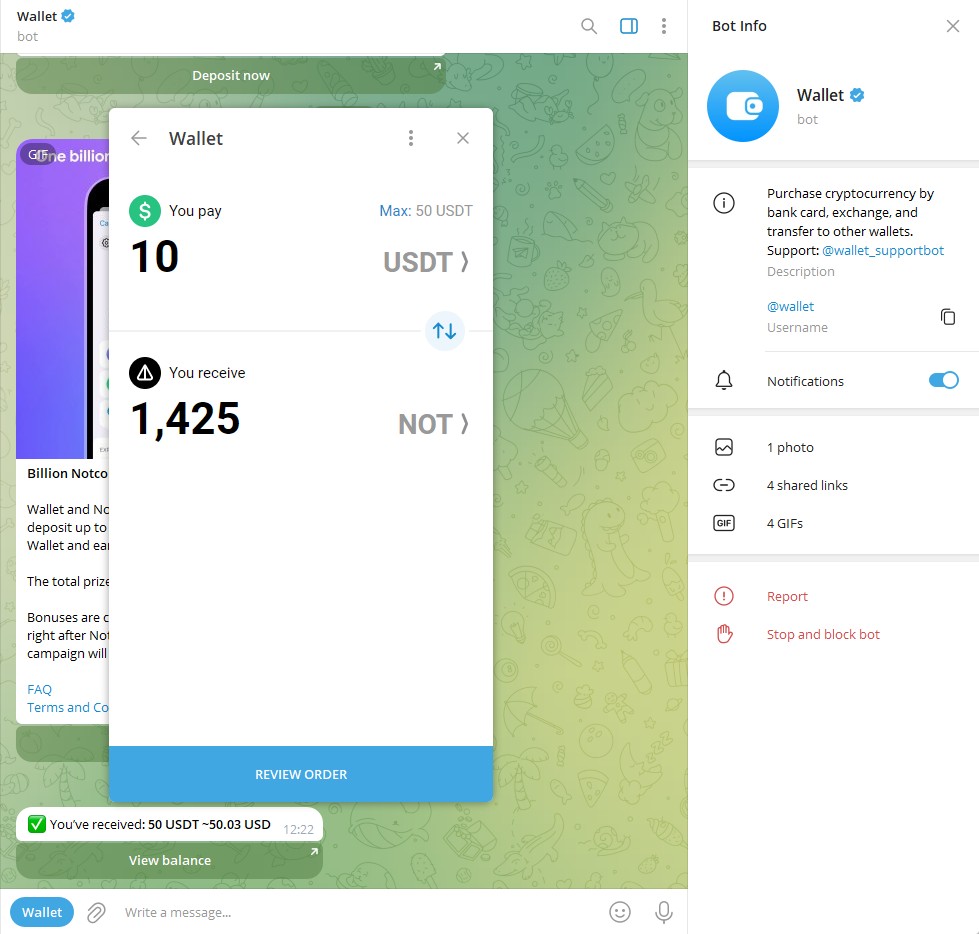 Как купить Notcoin через Telegram Wallet