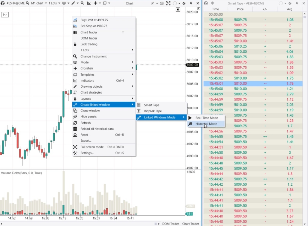 2. Configuración del modo de historial en la cinta de transacciones