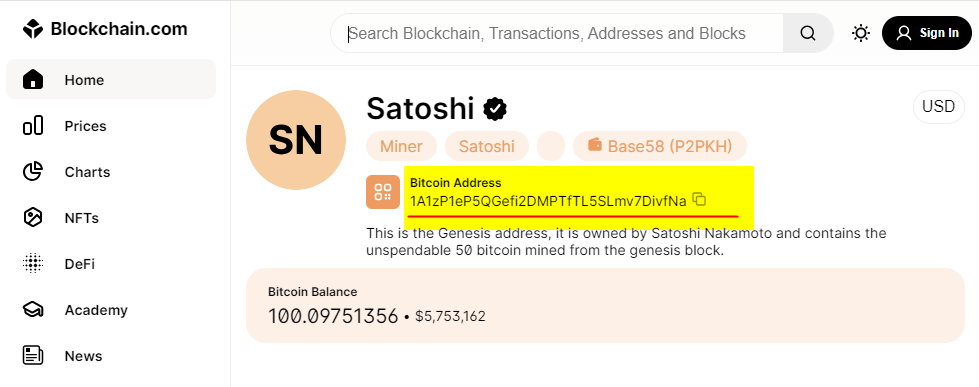 2. Überprüfung von Satoshis Wallet-Adresse