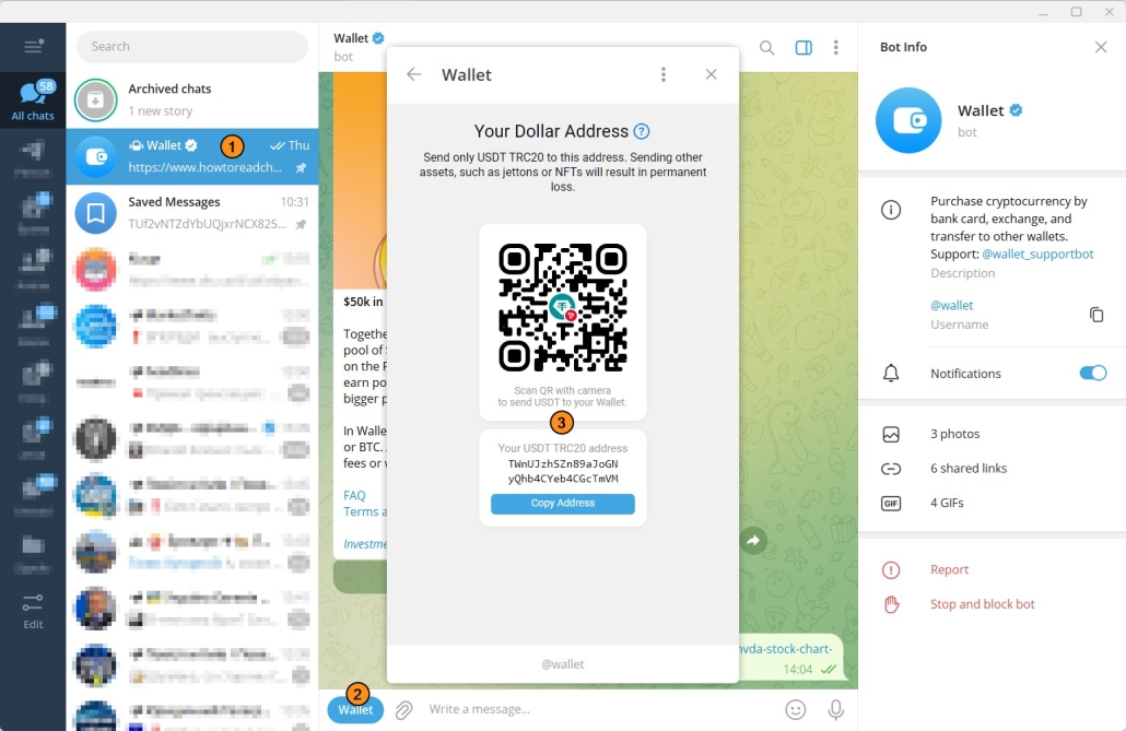 4. Wie man eine Wallet-Adresse auf Telegram erhält