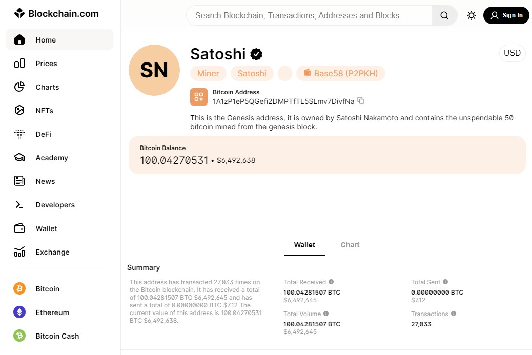 Один из кошельков Сатоши