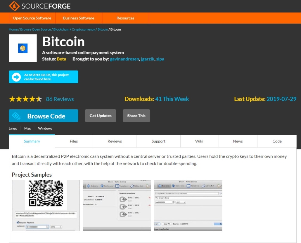 Проект Биткоин на SourceForge