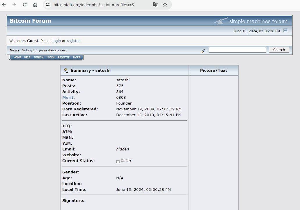 Сатоши был наиболее активен на форуме Bitcointalk.org