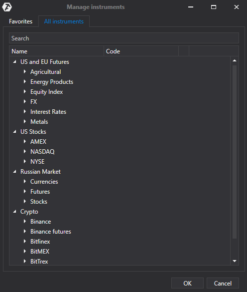 Futures categories in the ATAS instrument manager