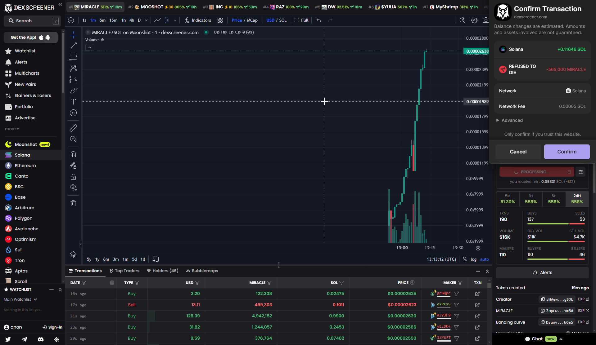 How to sell tokens on DEX Screener