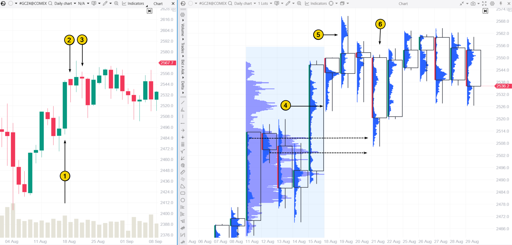 4. Analysis of the Hanging Man candle on a footprint chart