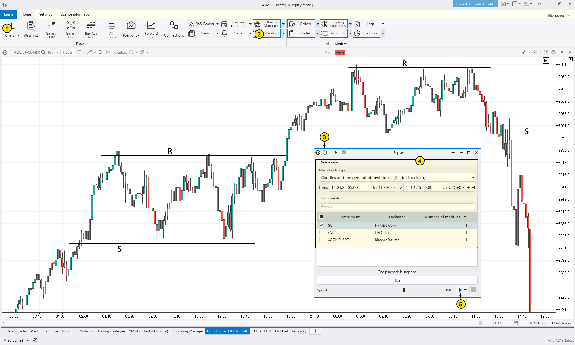 5. Прямоугольники в тренажере для трейдера ATAS Market Replay