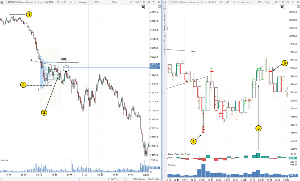 Пример. «Медвежий вымпел» на кластерном графике криптовалют