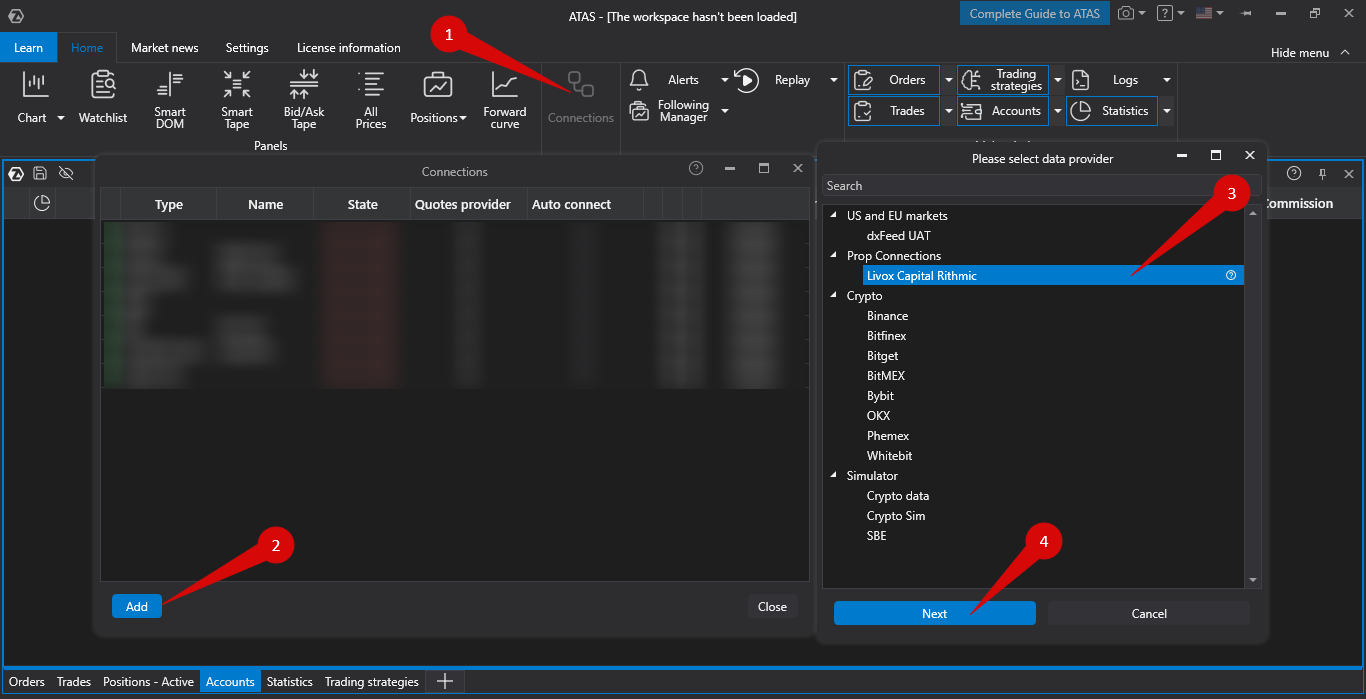 ATAS Connections window