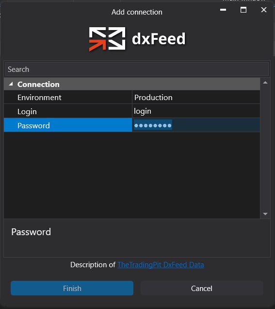 Enter your login and password provided by The Trading Pit with dxFeed