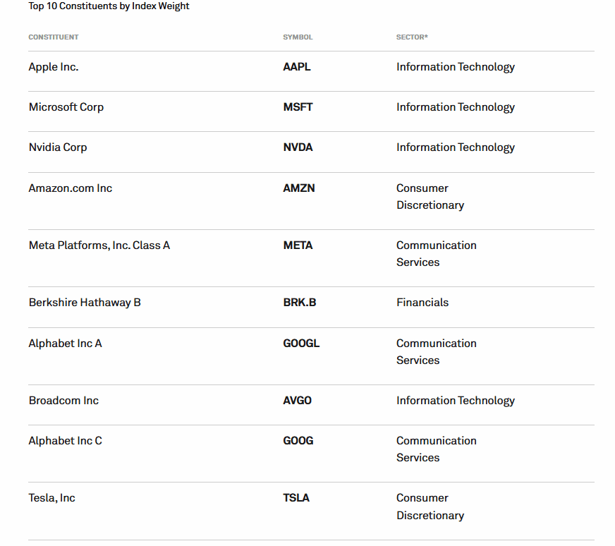 Top 10 Stocks in the S&P 500 Index