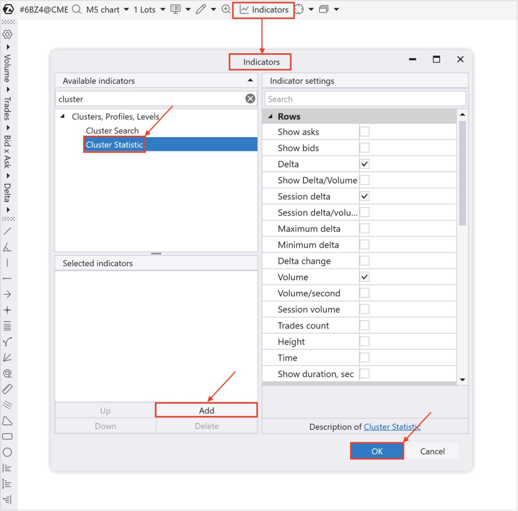 How to add a Cluster Statistic Indicator to your chart in ATAS