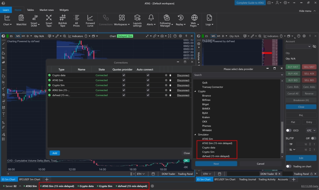 ATAS Connections panel