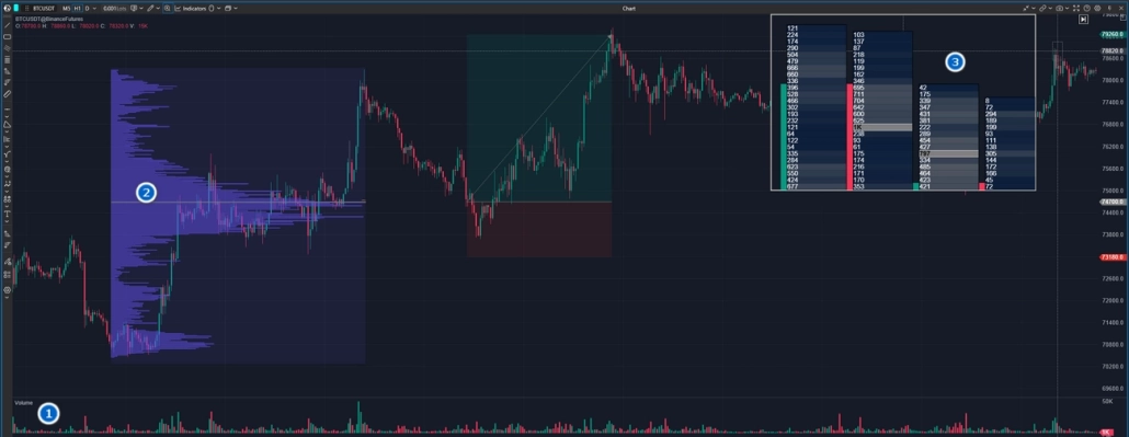 Breakdown of price levels within a candlestick with a footprint